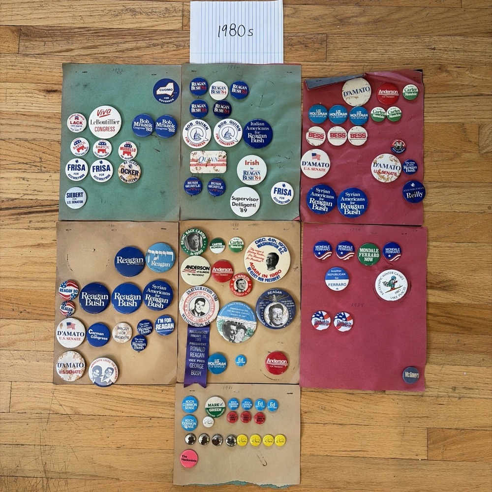 Vintage‎ 1980s Political Pin Back Buttons Lot NY Long Island Suffolk